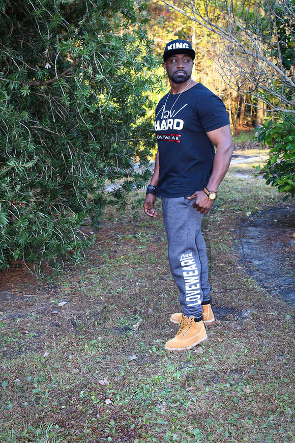 Unisex LW Charcoal Joggers with White Lettering