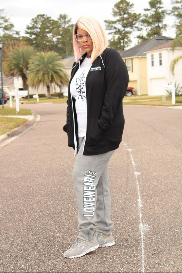 Unisex LW Light Grey Joggers with Black and White Lettering