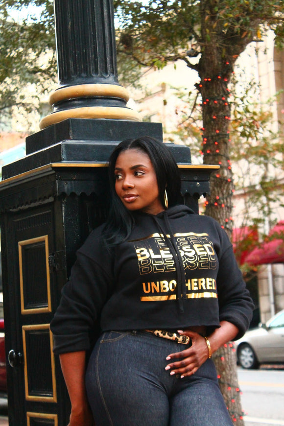 Blessed & Unbothered Cropped Hoodie